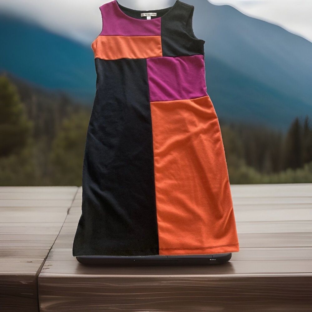 AA Studio AA Dress Size 10 Pink Orange Black Sleeveless Knee Length Good Cond